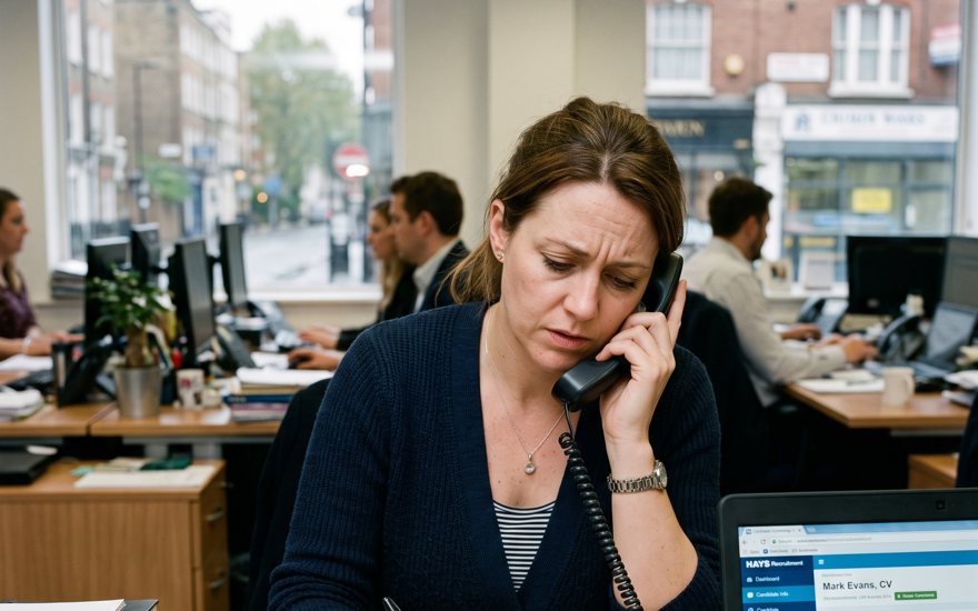 Recruiter tied up making manual phone-screening calls in a busy staffing office