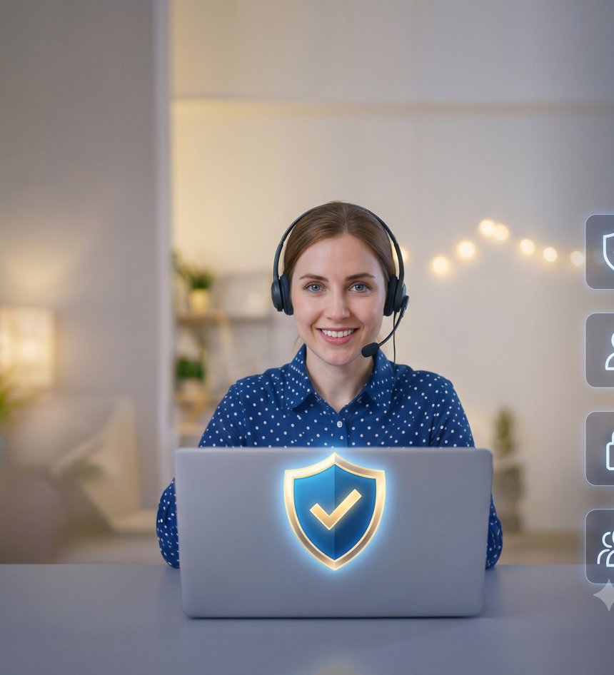 Candidate completing a verified remote interview with identity, security and integrity checks
